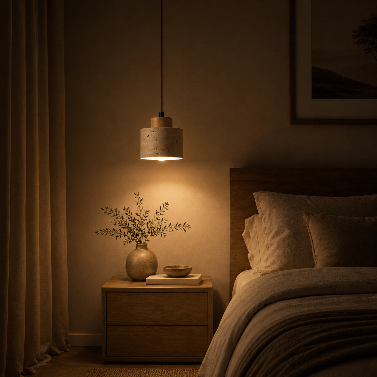 Vintage Travertine Pendant Lamp with LED Light