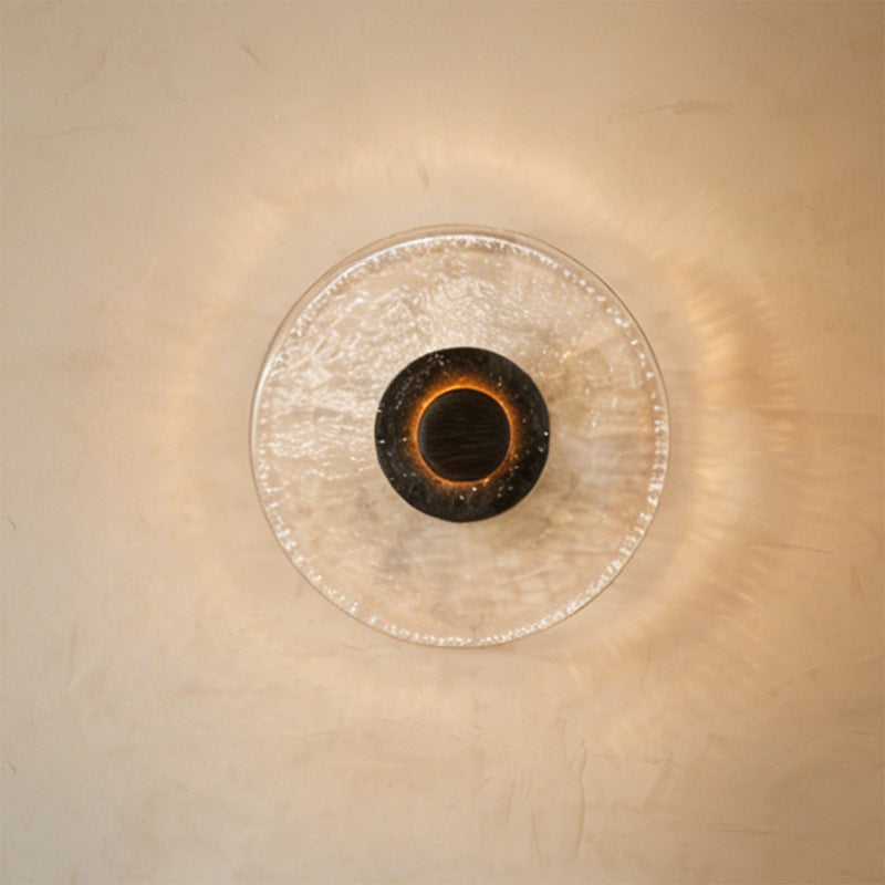 French Style Glass Walnut Wood Wall Lamp