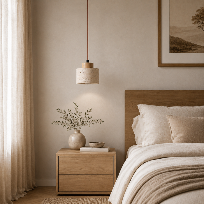 Natural Cylindrical Travertine Pendant Light