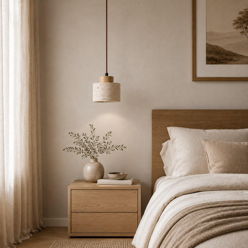 Natural Cylindrical Travertine Pendant Light