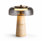 Travertine Stone Table Lamp — Nordic Bedside Light, Glass Shade