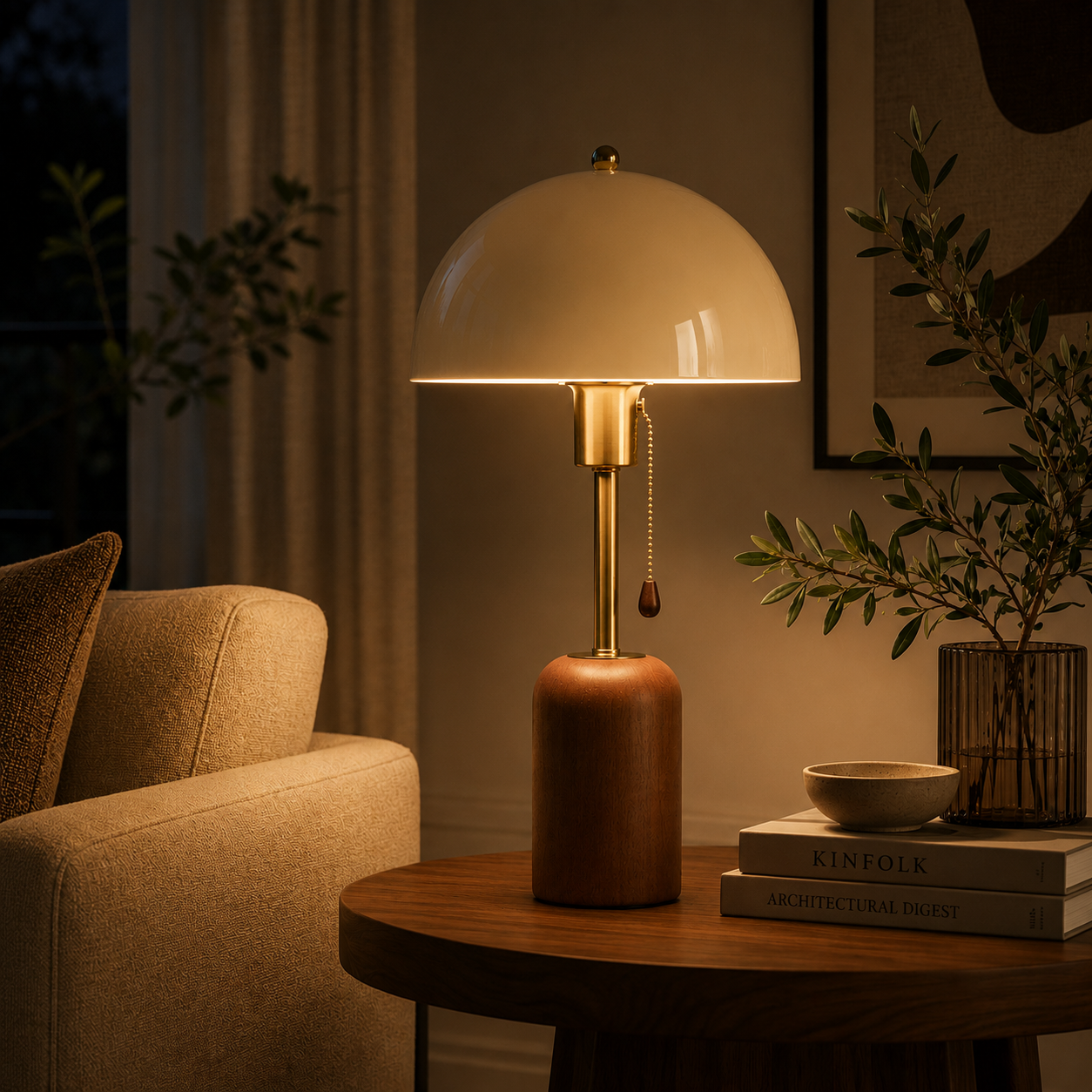 Vintage Nanyang Table Lamp — Retro Brass Bedside Light with LED