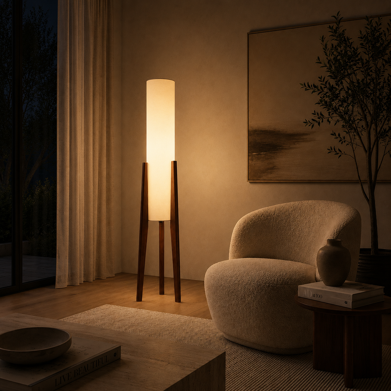 Wabi-Sabi Wood Floor Lamp — Natural Walnut Standing Light