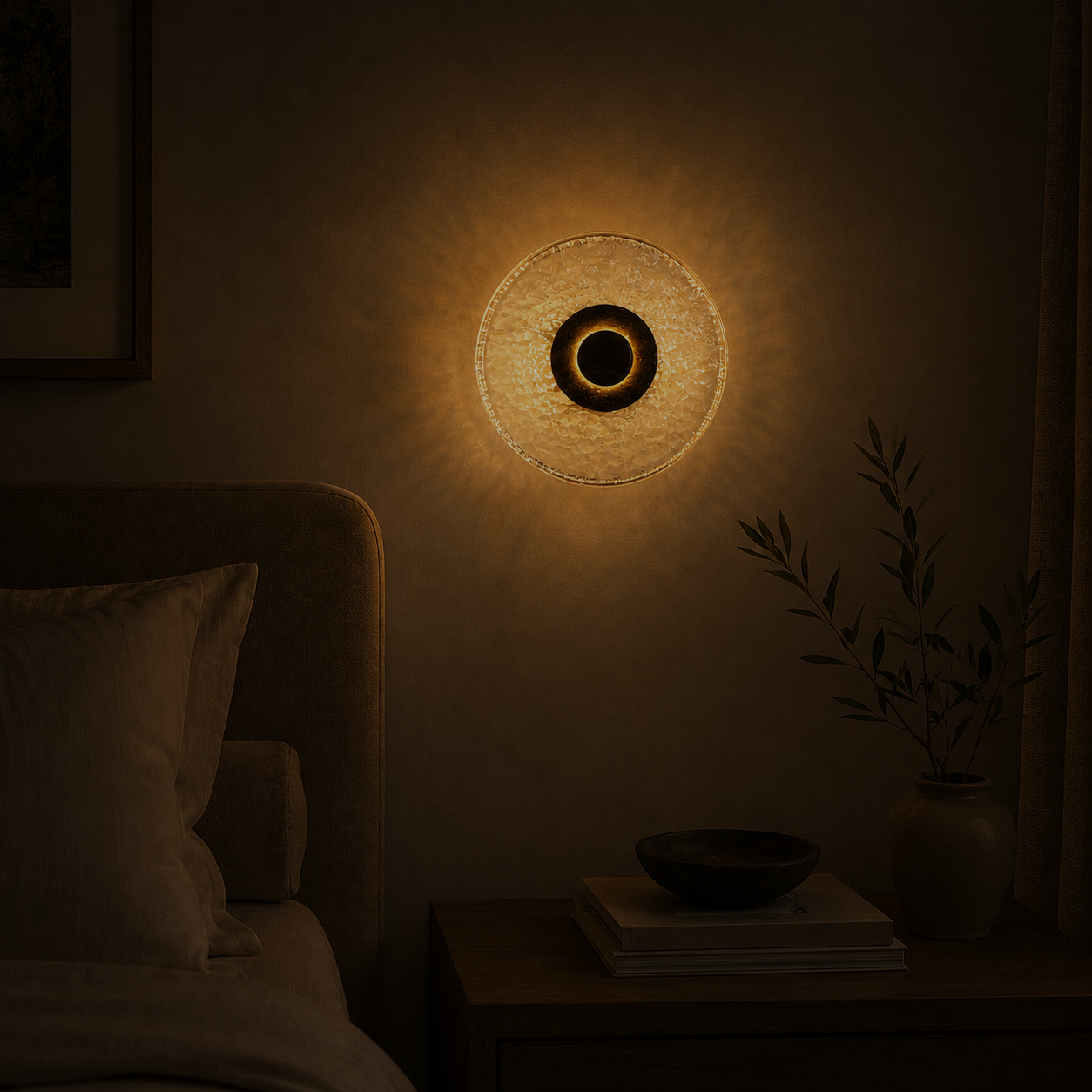 Walnut Wood & Glass Wall Sconce — French Vintage Bedside Light