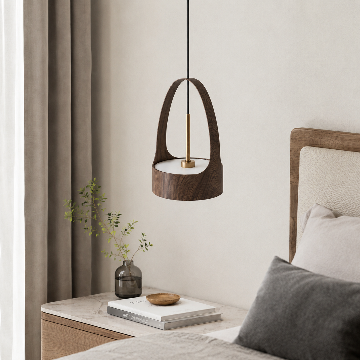 Wood Grain Pendant Light — Nordic Minimalist Dining Room Lamp