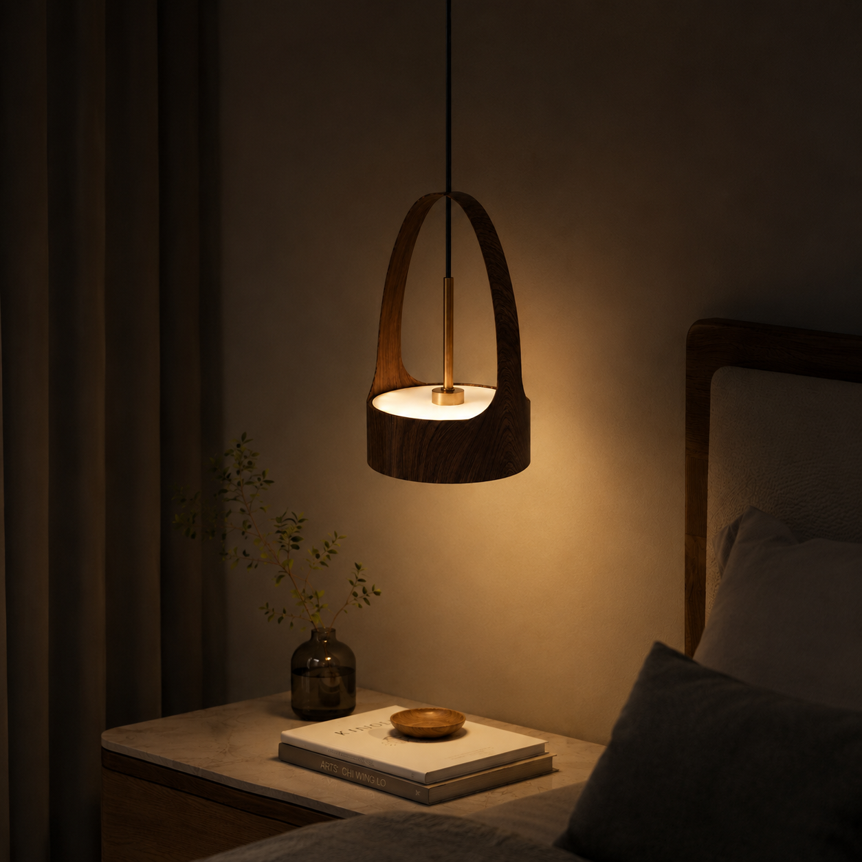 Wood Grain Pendant Light — Nordic Minimalist Dining Room Lamp